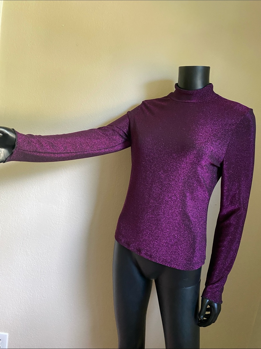 SHEIN Shimmery Plum Mock Neck Long Sleeve Top - Picture 3 of 10